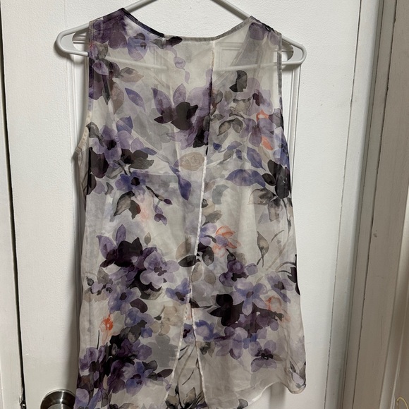 White House Black Market Floral Sleeveless Blouse - Purple and Cream - Picture 6 of 11